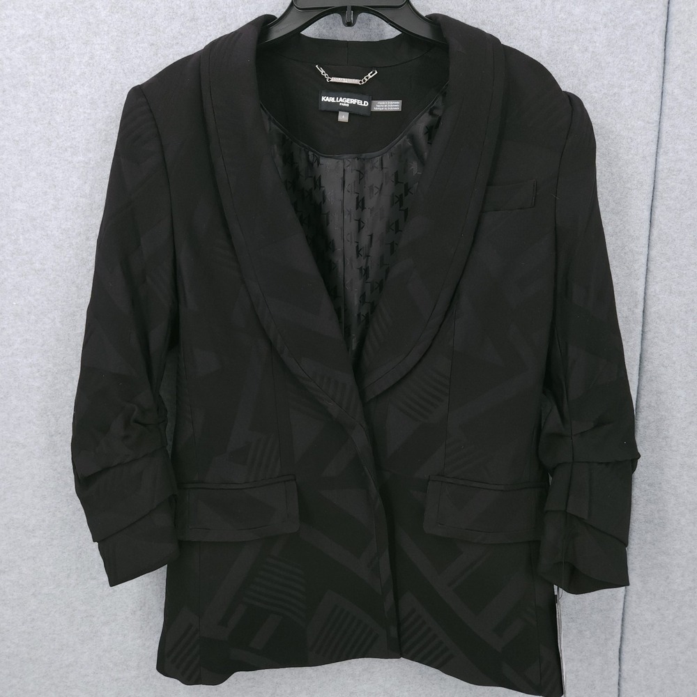 Karl Lagerfeld Paris All Over Print One Button Black Blazer Suit Womens Size 6